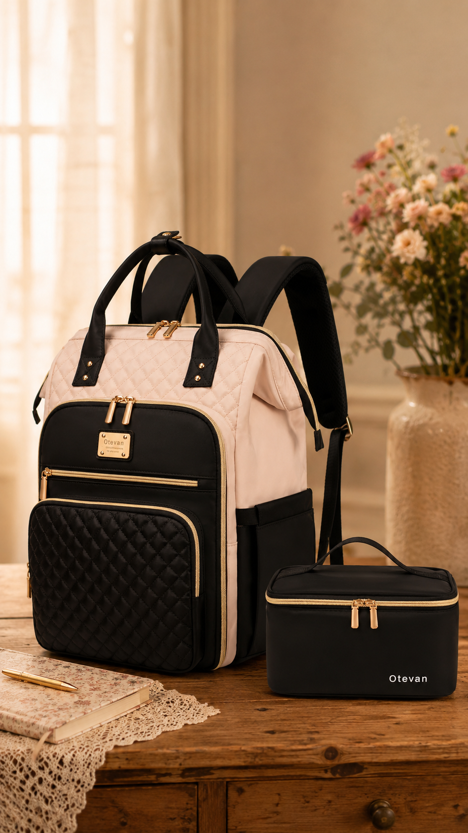 Sac à dos isotherme Olane Le Tissé — motif noir et beige