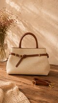 Sac à main Olane Été Camille — grand format 39 cm, lin et cuir vegan
