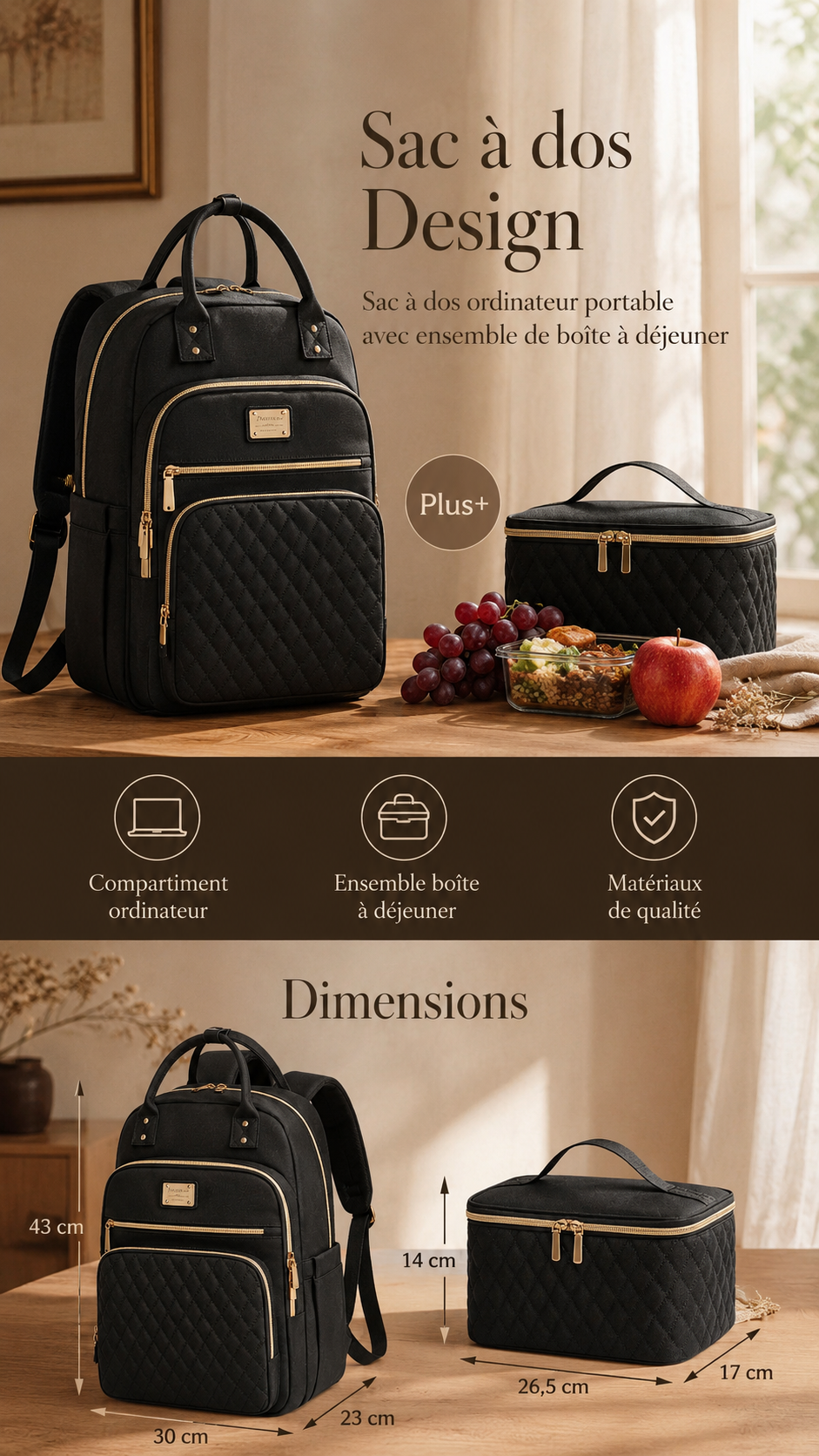 Sac à dos isotherme Olane Le Partenaire — vue lifestyle, ordinateur 15,6 pouces et lunch box