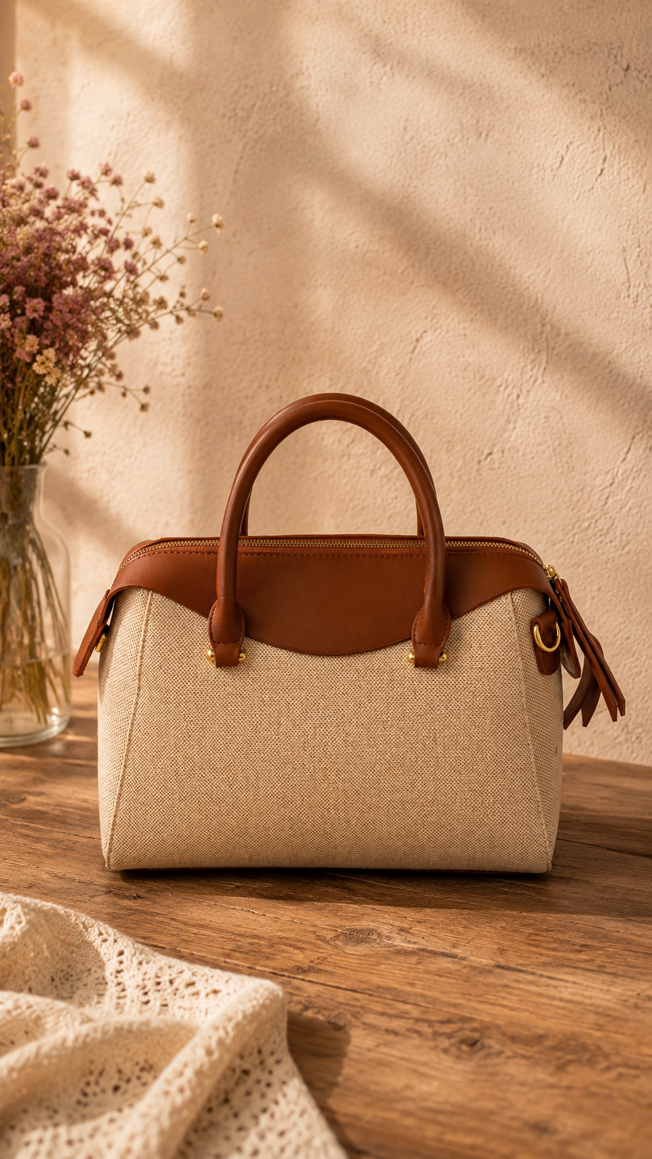 Sac à main Olane Été Vanille — lin et cuir vegan, tons crème, vue principale